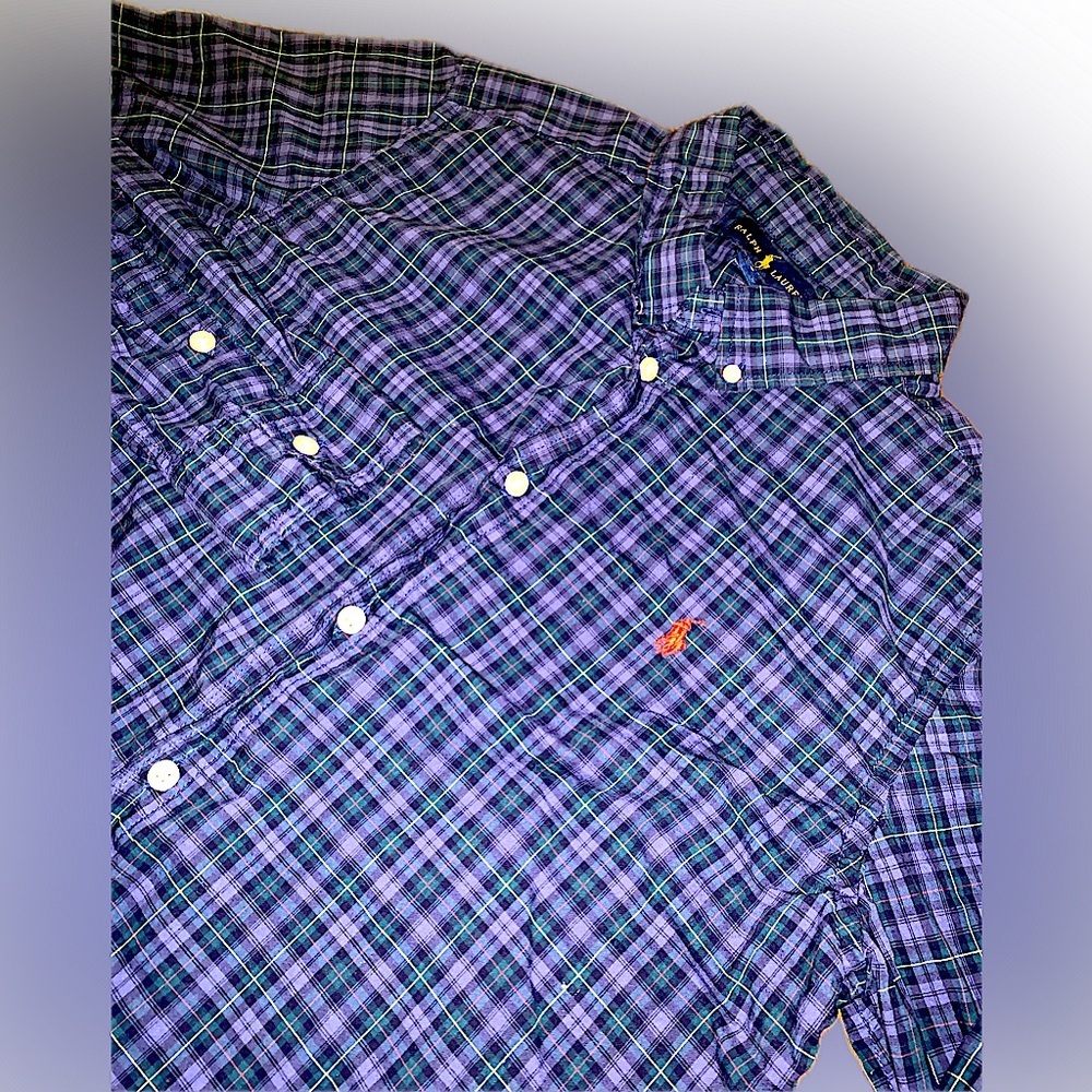 Ralph Lauren Blue Label Youth Plaid Checked Button Collar Shirt Pony XL 18-20
